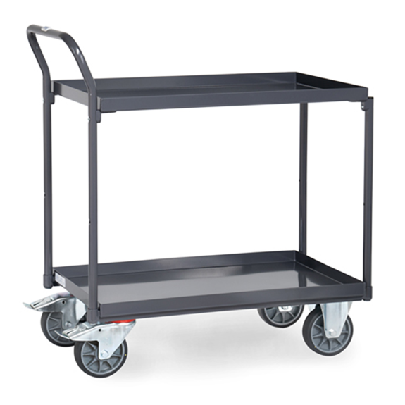 ESD-Tischwagen, grau mit Wannen und 2 Etagen 1000x700mm Griff gebogen-Beschreibung lesen