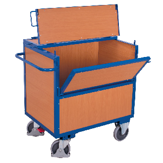 Holzkastenwagen fest verschweißt mit Deckel und halb abklappbarer Längswand 970x970mm-Beschreibung lesen