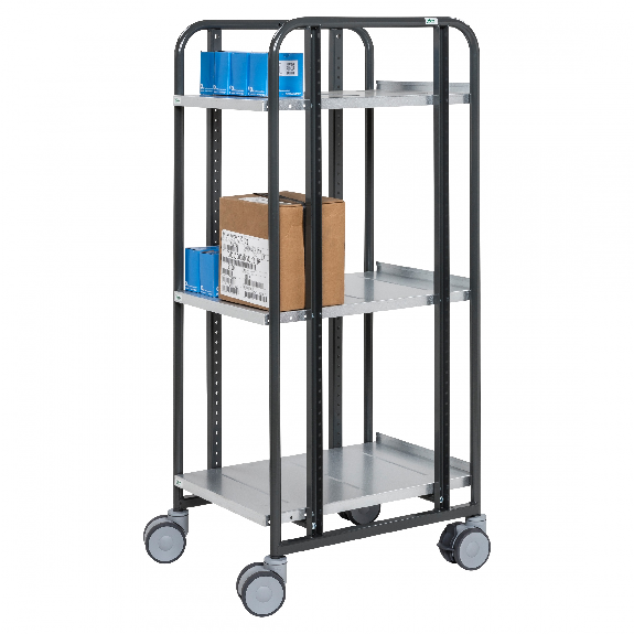 Kommissionierwagen dunkelgrau 477x638x1300 mm mit 3 einstellbaren Böden-Beschreibung lesen