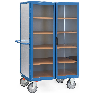 Kastenwagen 750 kg Tragkraft aus verzinktem Stahlblech, Flügeltür mit transparenter Füllung, verschließbar 1000x680mm-Beschreibung lesen