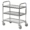 Kongamek Edelstahl- Tischwagen rostfrei mit 3 Böden 685x380mm mit Polyurethanbereifung und Bremse