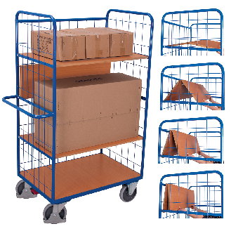 Etagenwagen, hoch und vergittert mit 4 klappbaren Ladeflächen 1175x800mm-Beschreibung lesen