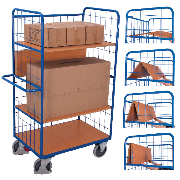 Etagenwagen, hoch und vergittert mit 4 klappbaren Ladeflächen 1175x800mm Etagenwagen, hoch und vergittert mit 4 klappbaren Ladeflächen 1175x800mm-Beschreibung lesen