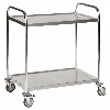 Kongamek Edelstahl- Tischwagen rostfrei mit 2 Böden 825x500mm mit Polyurethanbereifung und Bremse