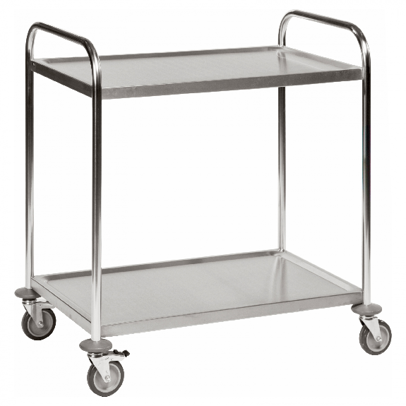 Kongamek Edelstahl- Tischwagen rostfrei mit 2 Böden 825x500mm mit Polyurethanbereifung und Bremse-Beschreibung lesen