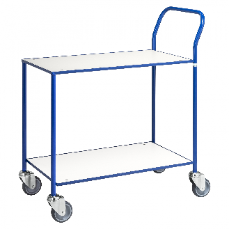 Kongamek Tischwagen voll verschweisst mit blauem Rahmen 755x430mm Ladefläche weiss ohne Bremse-Beschreibung lesen
