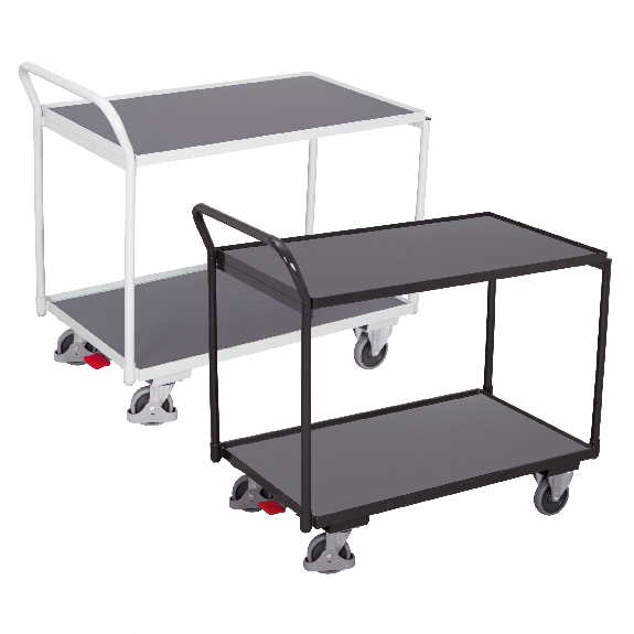 VARIOfit Tischwagen mit gebogenem Schiebegriff und 2 Ladeflächen 985x595mm Anthrazitgrau-Beschreibung lesen