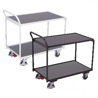 VARIOfit Tischwagen mit gebogenem Schiebegriff und 2 Ladeflächen 985x595mm Anthrazitgrau-Beschreibung lesen
