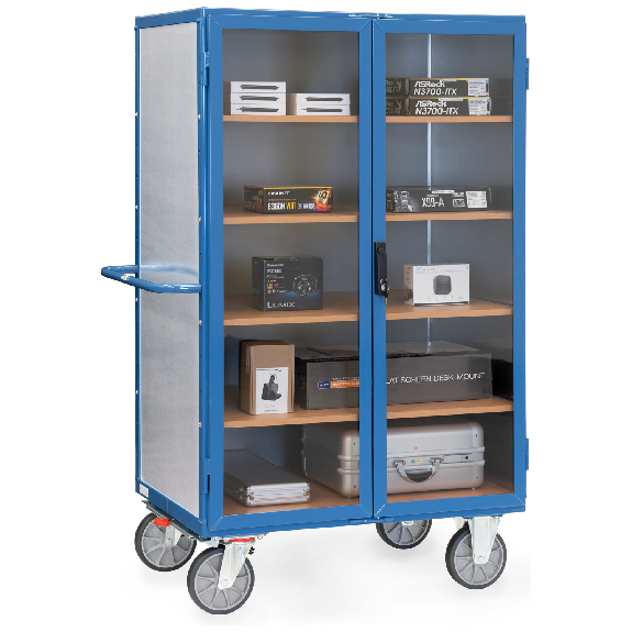 Kastenwagen 750 kg Tragkraft aus verzinktem Stahlblech, Flügeltür mit transparenter Füllung, verschließbar 1200x780mm-Beschreibung lesen