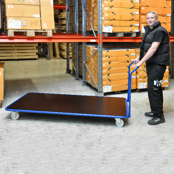 Extra großer Plattformwagen in blau 2150x1000x970 mm mit Schiebegriff und Nylonbereifung-Beschreibung lesen