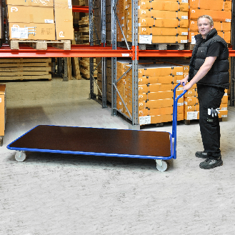 Extra großer Plattformwagen in blau 2150x1000x970 mm mit Schiebegriff und Nylonbereifung-Beschreibung lesen