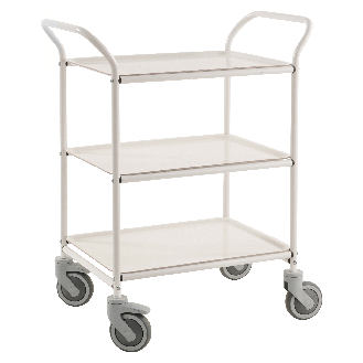 Kongamek Tablettwagen 770x495x960mm weiß pulverbeschichtet mit Bremse und 3 Tabletts in weiß-Beschreibung lesen