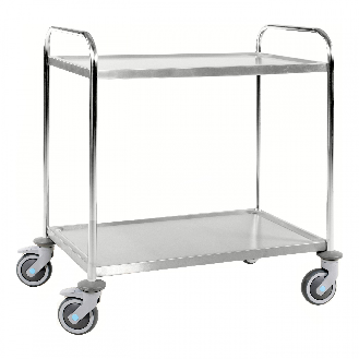 Kongamek Edelstahl- Tischwagen rostfrei mit 2 Böden 825x500mm mit Gummibereifung und Bremse-Beschreibung lesen