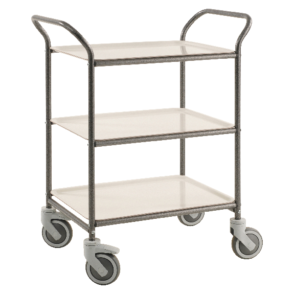 Kongamek Tablettwagen 770x495x960mm Anthrazit grau pulverbeschichtet mit Bremse und 3 Tabletts in weiß-Beschreibung lesen