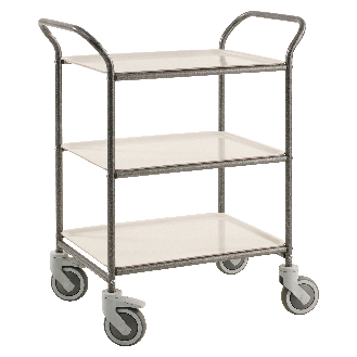 Kongamek Tablettwagen 770x495x960mm Anthrazit grau pulverbeschichtet mit Bremse und 3 Tabletts in weiß-Beschreibung lesen