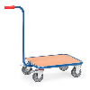 Carrello a collo di cigno in acciaio con piattaforma in legno