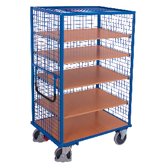 Etagenwagen, außen vergittert mit Schiebebügel und 5 Ladeflächen 1045x685mm-Beschreibung lesen