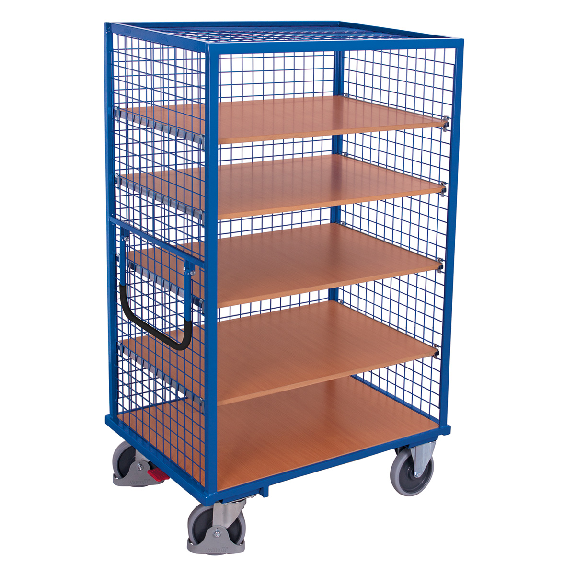 Etagenwagen, außen vergittert mit Schiebebügel und 5 Ladeflächen 1045x685mm Etagenwagen, außen vergittert mit Schiebebügel und 5 Ladeflächen 1045x685mm-Beschreibung lesen