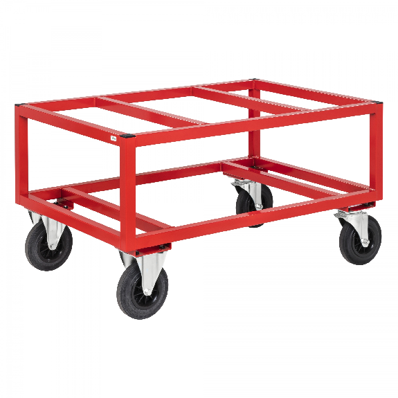 Palettenwagen in rot 650mm hoch ohne Bremse für Paletten 1200x1000mm Palettenwagen in rot 650mm hoch ohne Bremse für Paletten 1200x1000mm-Beschreibung lesen