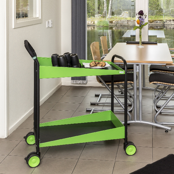 Tischwagen "Kongadesign" 690x435mm Ladefläche in grün mit Rand und Bremse Tischwagen "Kongadesign" 690x435mm Ladefläche in grün mit Rand und Bremse-Beschreibung lesen