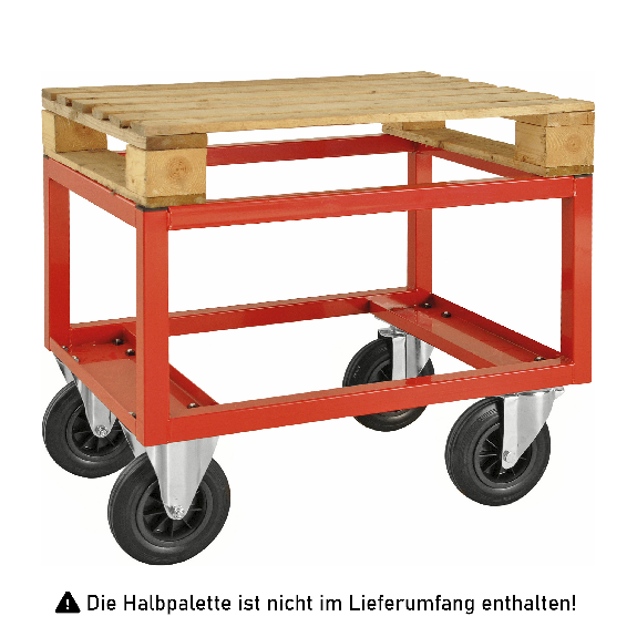 Palettenwagen in rot 650mm hoch mit Bremse für Halbpaletten 800x600mm Palettenwagen in rot 650mm hoch mit Bremse für Halbpaletten 800x600mm-Beschreibung lesen