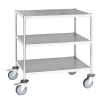 Edelstahl-Etagenwagen vollständig geschweißt, 3 Ladeflächen 1050x550mm Gummibereifung mit Bremse