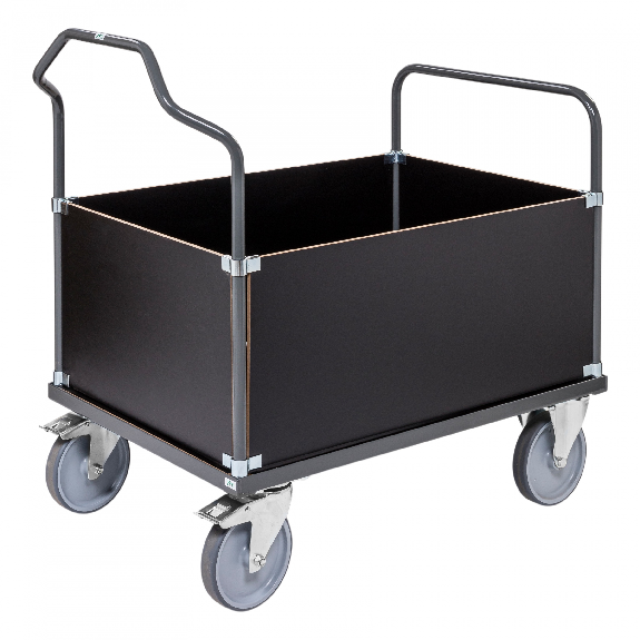 Ergonomischer Kastenwagen dunkelgrau 1290x800x1065 mm mit MDF-Platte, Gummibereifung und Bremse Ergonomischer Kastenwagen dunkelgrau 1290x800x1065 mm mit MDF-Platte, Gummibereifung und Bremse-Beschreibung lesen