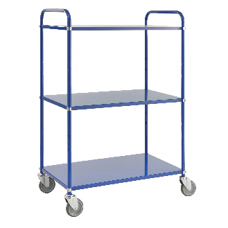 Etagenwagen mit 3 Böden 900x440mm pulverbeschichtet in blau 24mm Rand ohne Bremse-Beschreibung lesen