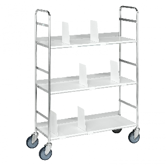 Mobiler Etagenwagen 790x290x1140mm verzinkt mit 3 Böden und 6 Buchstützen-Beschreibung lesen