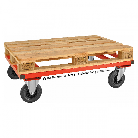 Palettenwagen rot 305 mm hoch mit Bremse für Paletten 1200x1000 mm Palettenwagen rot 305 mm hoch mit Bremse für Paletten 1200x1000 mm-Beschreibung lesen