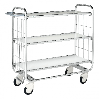 Bordwagen verzinkt mit 3 laminierten Böden 1395x470mm und vergitterten Stirnwänden und Bremse-Beschreibung lesen