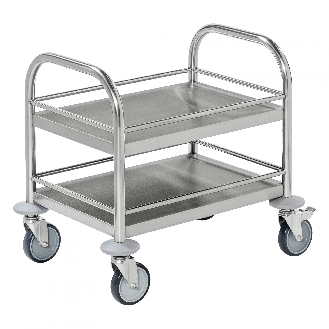 Kongamek kleiner Edelstahl- Tischwagen rostfrei mit 2 Böden 495x515mm mit Umrandung und Bremse-Beschreibung lesen