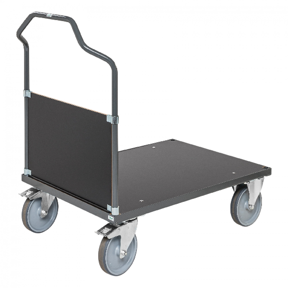 Ergonomischer Plattformwagen dunkelgrau 1290x800x1065 mit MDF-Platte und Schiebebügel Ergonomischer Plattformwagen dunkelgrau 1290x800x1065 mit MDF-Platte und Schiebebügel-Beschreibung lesen