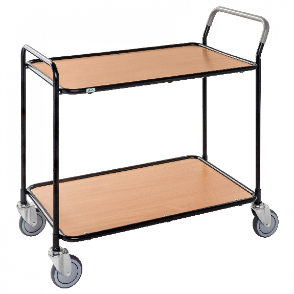 Kongamek Tischwagen aus lackiertem Stahlrohr 850x508mm Ladefläche in Bucheoptik mit 2 Etagen-Beschreibung lesen