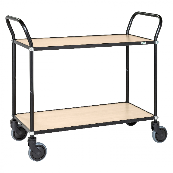 Conception de service de service en noir avec 2 étages 760x430 mm en birch optique avec freinage-Leer más
