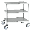 Edelstahl-Etagenwagen vollständig geschweißt, 3 Ladeflächen 625x415mm Gummibereifung