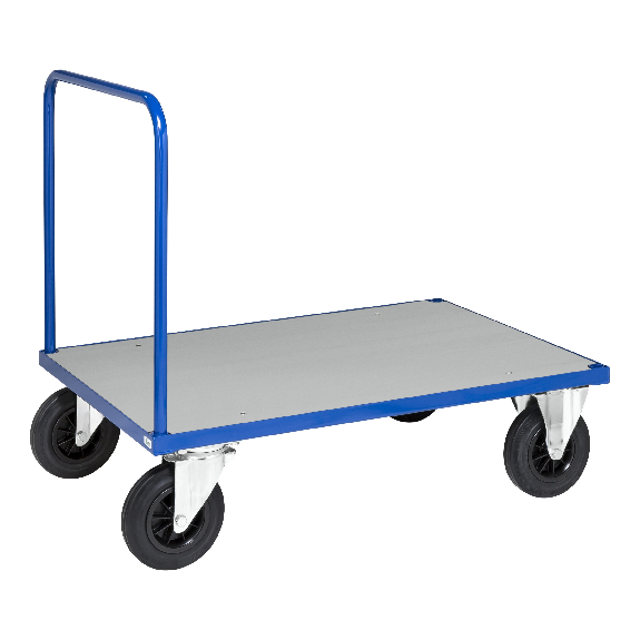 Plattformwagen in blau 1200x800x900mm mit offenem Schiebegriff, verzinkter Ladefläche und Gummibereifung ohne Bremse Plattformwagen in blau 1200x800x900mm mit offenem Schiebegriff, verzinkter Ladefläche und Gummibereifung ohne Bremse-Beschreibung lesen