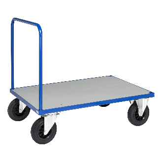 Plattformwagen in blau 1200x800x900mm mit offenem Schiebegriff, verzinkter Ladefläche und Gummibereifung ohne Bremse-Beschreibung lesen