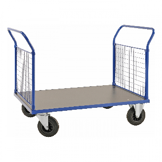 Plattformwagen in blau 1366x800x1020mm mit MDF-Platte und 2 Schiebebügeln mit Gummibereifung ohne Bremse-Beschreibung lesen