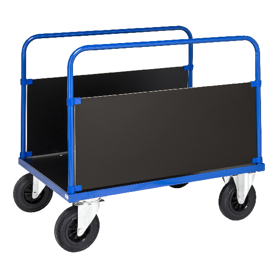 Plattformwagen in blau 1000x700x900mm mit MDF-Platte und 2 stirnseitigen Wänden mit Gummibereifung und Bremse Plattformwagen in blau 1000x700x900mm mit MDF-Platte und 2 stirnseitigen Wänden mit Gummibereifung und Bremse-Beschreibung lesen