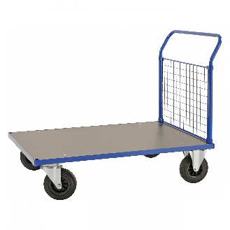 Kongamek Plattformwagen in blau 1083x700x1020mm mit MDF-Platte und Schiebebügel mit Gummibereifung mit Bremse-Beschreibung lesen