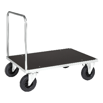 Kongamek Plattformwagen, verzinkt 1200x800x900mm mit MDF-Platte, offenem Schiebegriff, Gummibereifung und Bremse-Beschreibung lesen