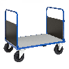 Plattformwagen in blau 1000x700x900mm mit verzinkter Ladefläche, 2 Seitenwänden und Gummibereifung ohne Bremse