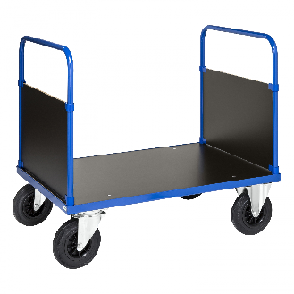 Plattformwagen in blau 1200x800x900mm mit MDF-Platte und 2 Seitenwänden mit Gummibereifung und Bremse-Beschreibung lesen