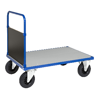 Plattformwagen in blau 1200x800x900mm mit geschlossenem Schiebegriff, verzinkter Ladefläche und Gummibereifung ohne Bremse-Beschreibung lesen