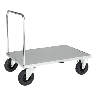 Plattformwagen, verzinkt 1200x800x900mm Boden Stahlblech ummantelt mit offenem Schiebegriff, Gummibereifung und Bremse-Beschreibung lesen