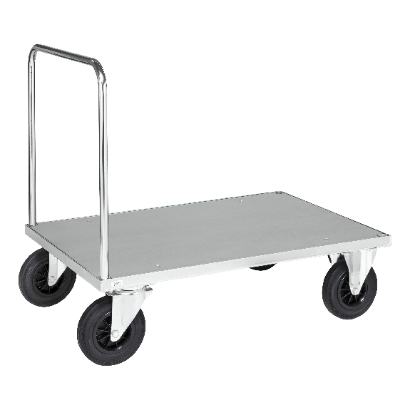 Plattformwagen, verzinkt 1200x800x900mm Boden Stahlblech ummantelt mit offenem Schiebegriff, Gummibereifung und Bremse Plattformwagen, verzinkt 1200x800x900mm Boden Stahlblech ummantelt mit offenem Schiebegriff, Gummibereifung und Bremse-Beschreibung lesen