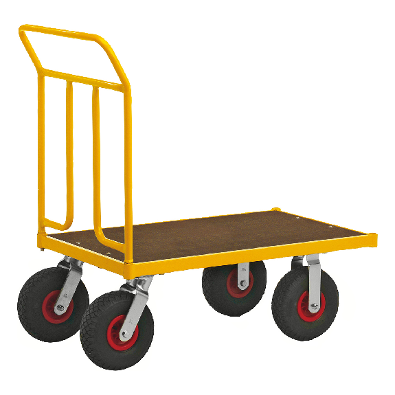 Plattformwagen pulverbeschichtet mit Ladefläche 950x554mm aus MDF, Schiebebügel und Luftbereifung ohne Bremse Plattformwagen pulverbeschichtet mit Ladefläche 950x554mm aus MDF, Schiebebügel und Luftbereifung ohne Bremse-Beschreibung lesen