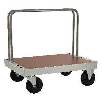 Plattformwagen verzinkt 300mm hoch mit 2 Stahlbügeln und Ladefläche 1140x800mm aus MDF mit Bremse-Beschreibung lesen