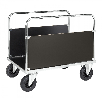 Plattformwagen verzinkt 1200x800x900mm mit Ladefläche und 2 stirnseitigen Wänden aus MDF mit Gummibereifung ohne Bremse-Beschreibung lesen